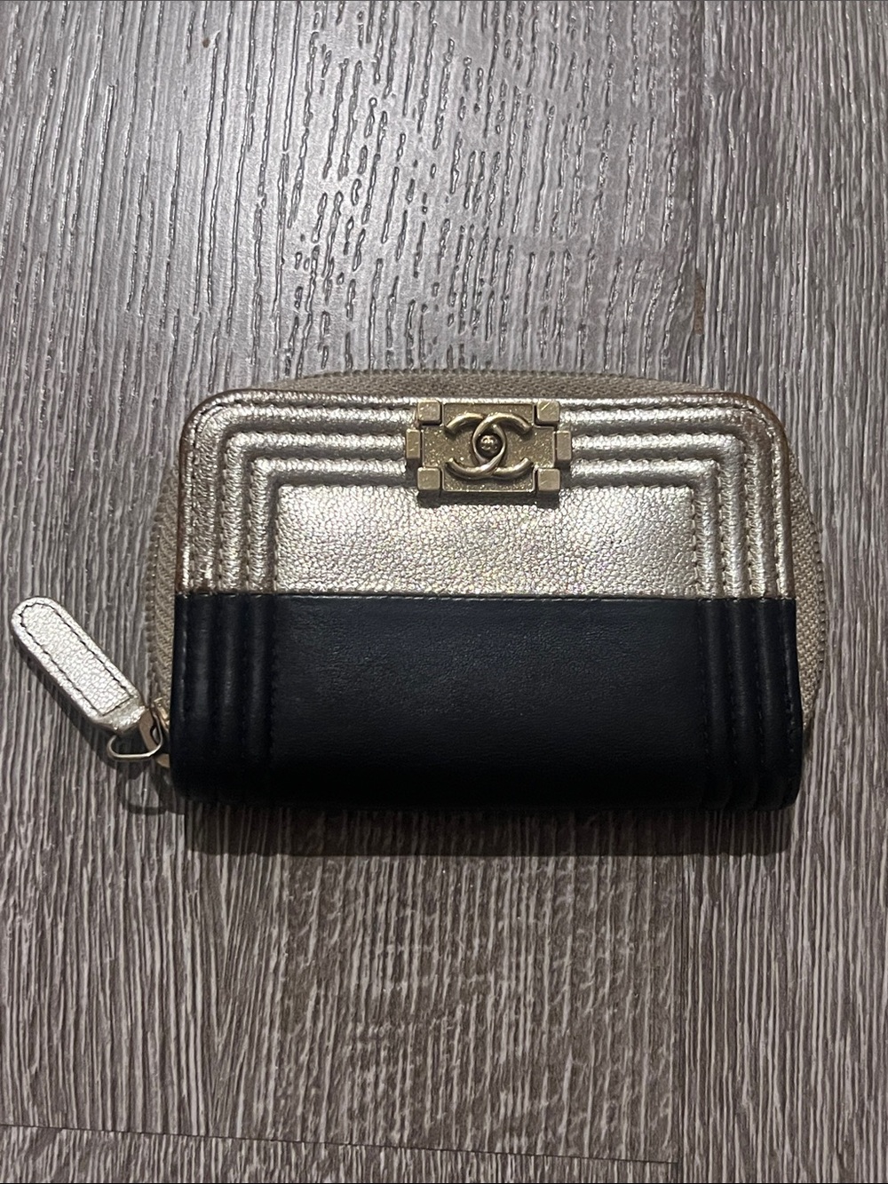 Chanel Boy Chanel Two-Tone Zipped Coin Purse Card Wallet GHW 21-Series